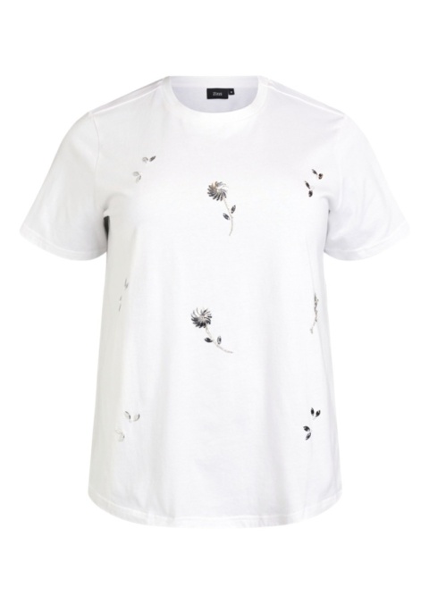 ZIZZI BIAŁY KLASYCZNY T-SHIRT KWIATY 501A