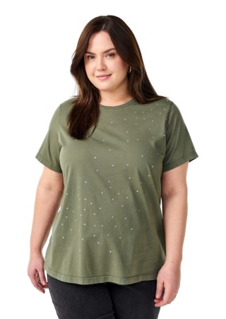 ZIZZI T-SHIRT BLUZKA DETALE BAWEŁNA ZIELONY 295A