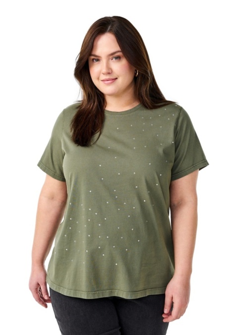 ZIZZI T-SHIRT BLUZKA DETALE BAWEŁNA ZIELONY 295A