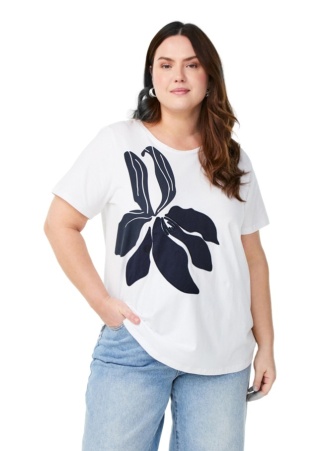 ZIZZI BIAŁY T-SHIRT NADRUK KWIAT BAWEŁNA 256A