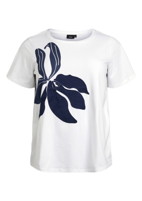 ZIZZI BIAŁY T-SHIRT NADRUK KWIAT BAWEŁNA 256A