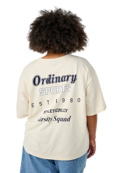 ZIZZI BEŻOWY T-SHIRT OVERISZE NAPISY BAWEŁNA 689A