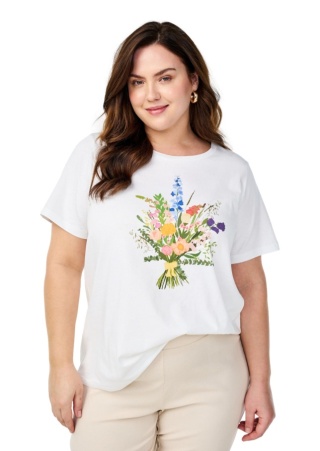 ZIZZI BIAŁY KLASYCZNY BAWEŁNIANY T-SHIRT NADRUK KWIATY 252I