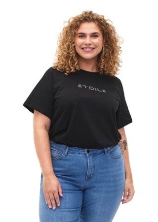 ZIZZI WYGODNY CZARNY T-SHIRT BAWEŁNA NAPIS 396A