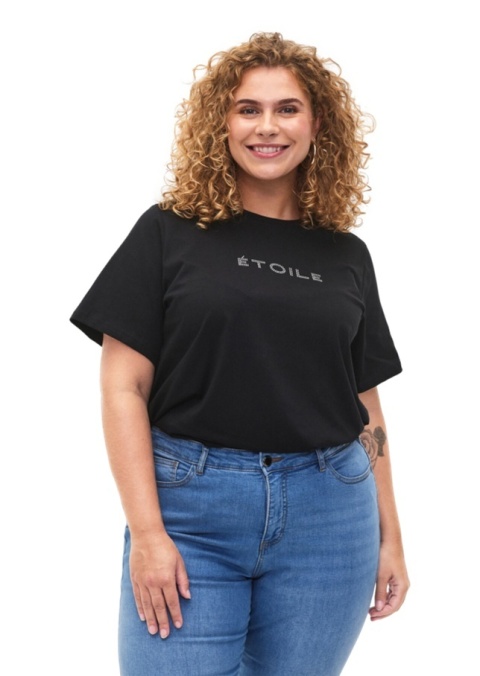 ZIZZI WYGODNY CZARNY T-SHIRT BAWEŁNA NAPIS 396A