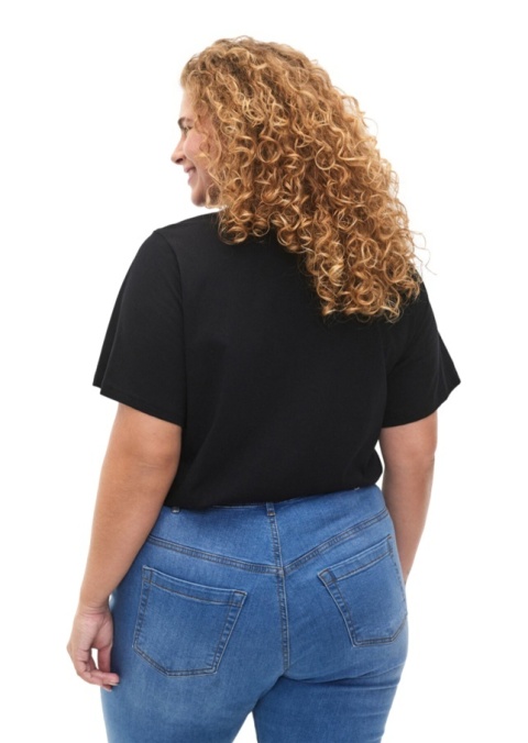 ZIZZI WYGODNY CZARNY T-SHIRT BAWEŁNA NAPIS 396A