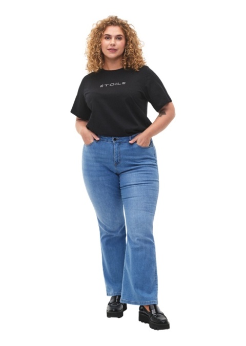 ZIZZI WYGODNY CZARNY T-SHIRT BAWEŁNA NAPIS 396A