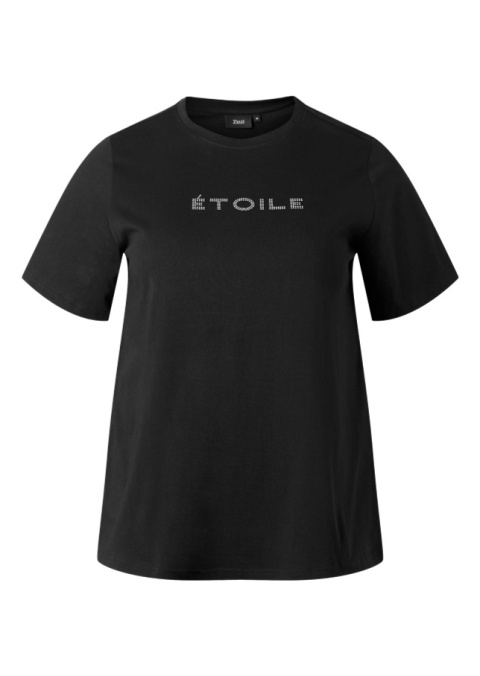 ZIZZI WYGODNY CZARNY T-SHIRT BAWEŁNA NAPIS 396A
