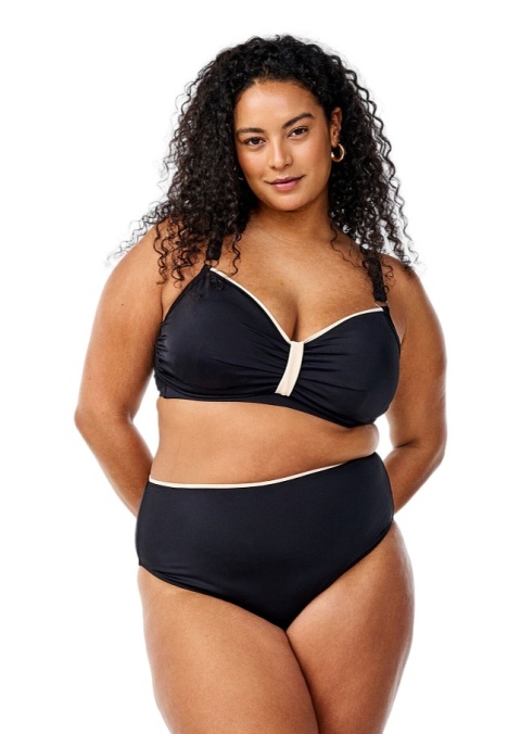 ZIZZI MAJTKI BIKINI CZARNE Z BIAŁYM PASKIEM WYSOKI STAN 846B