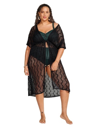 ZIZZI CZARNE KIMONO PLAŻOWE NARZUTKA 843A