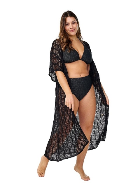 ZIZZI CZARNE KIMONO PLAŻOWE NARZUTKA 843A