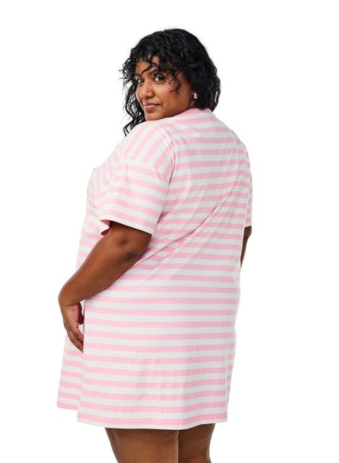 ZIZZI DŁUGA KOSZULKA T-SHIRT OVERSIZE RÓŻOWY BIAŁY 086B