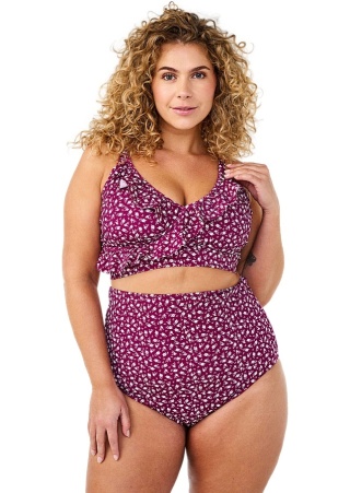 ZIZZI FIOLETOWE MAJTKI KĄPIELOWE BIKINI WYSOKI STAN NADRUK 506G