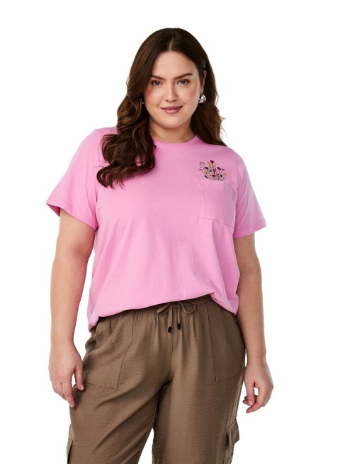 ZIZZI KLASYCZNY RÓŻOWY T-SHIRT NADRUK 252J