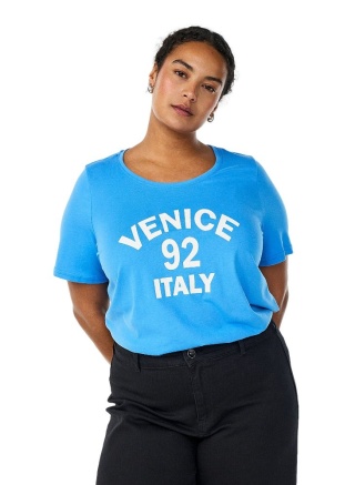 ZIZZI KLASYCZNY NIEBIESKI T-SHIRT NADRUK 002K