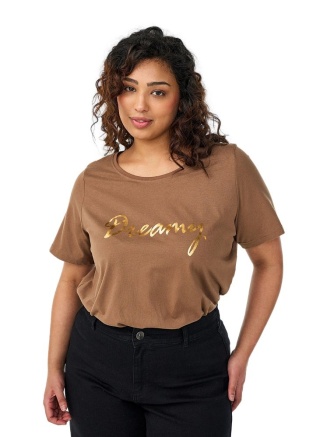 ZIZZI KLASYCZNY BRĄZOWY T-SHIRT NADRUK 002K