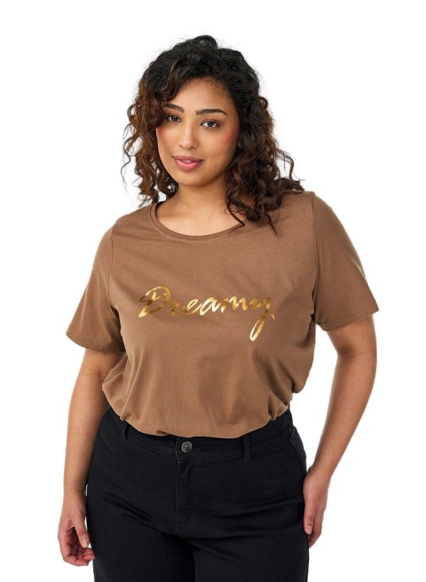 ZIZZI KLASYCZNY BRĄZOWY T-SHIRT NADRUK 002K