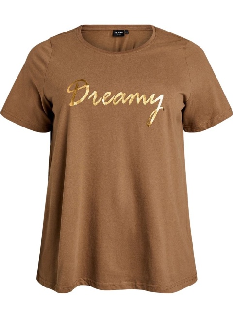 ZIZZI KLASYCZNY BRĄZOWY T-SHIRT NADRUK 002K