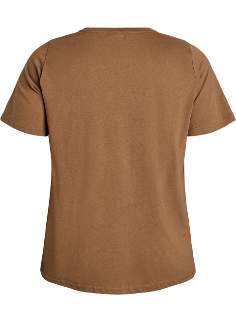 ZIZZI KLASYCZNY BRĄZOWY T-SHIRT NADRUK 002K