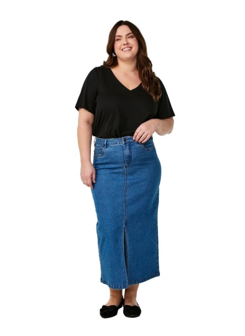ZIZZI NIEBIESKA JEANSOWA SPÓDNICA MIDI 032D