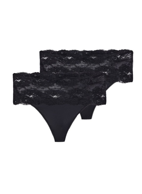 ZIZZI CZARNE MAJTKI STRINGI KORONKA 2PACK 123C