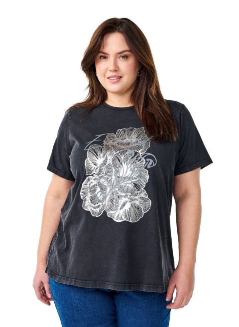 ZIZZI SZARY BAWEŁNIANY T-SHIRT NADRUK 295A