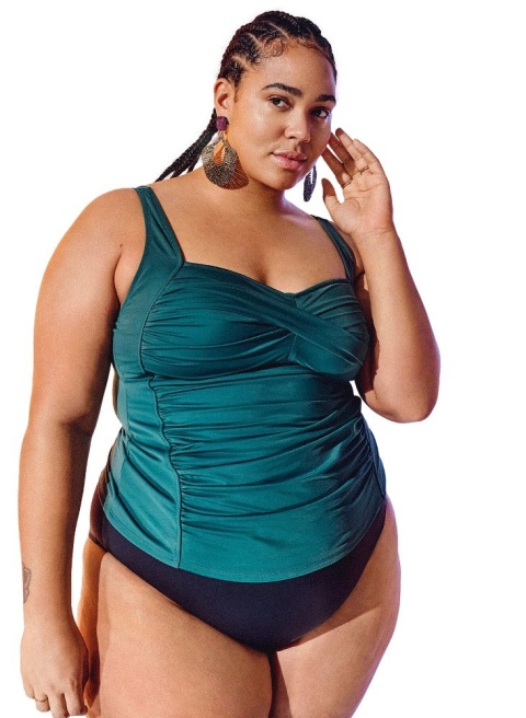 ZIZZI CZARNA KOSZULKA KĄPIELOWA MODELUJĄCA ZIELONA TANKINI 537C