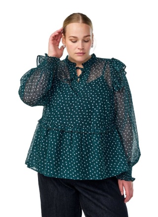 ZIZZI ELEGANCKA ZIELONA BLUZKA KROPKI FALBANY 809A
