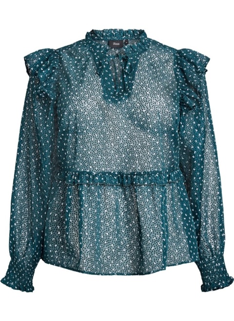 ZIZZI ELEGANCKA ZIELONA BLUZKA KROPKI FALBANY 809A