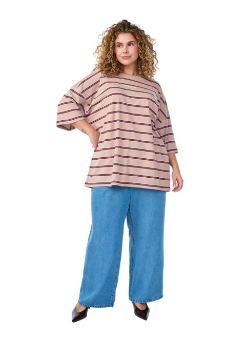 ZIZZI FANTASTYCZNY T-SHIRT W PASKI OVERSIZE 951B