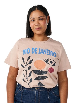 ZIZZI BEŻOWY BAWEŁNIANY T-SHIRT NADRUK VINTAGE 978A
