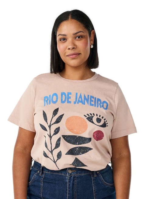 ZIZZI BEŻOWY BAWEŁNIANY T-SHIRT NADRUK VINTAGE 978A