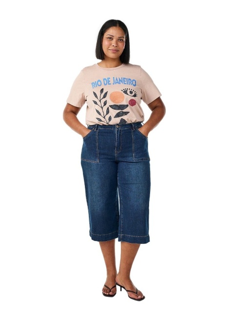 ZIZZI BEŻOWY BAWEŁNIANY T-SHIRT NADRUK VINTAGE 978A