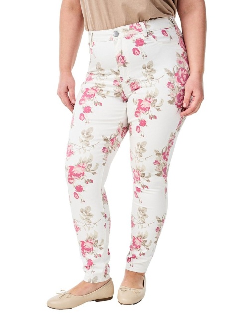 ZIZZI SPODNIE JEANSY BIAŁE KWIATY DOPASOWANE 956C