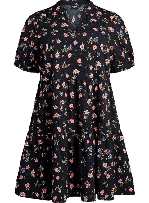 ZIZZI UROCZA CZARNA TRAPEZOWA SUKIENKA KWIATY 060C