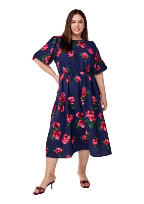ZIZZI ELEGANCKA GRANATOWA SUKIENKA MIDI W RÓŻE 168A