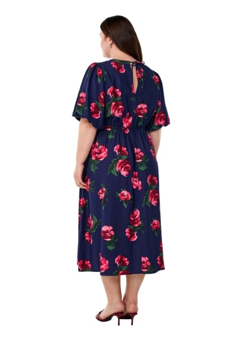 ZIZZI ELEGANCKA GRANATOWA SUKIENKA MIDI W RÓŻE 168A
