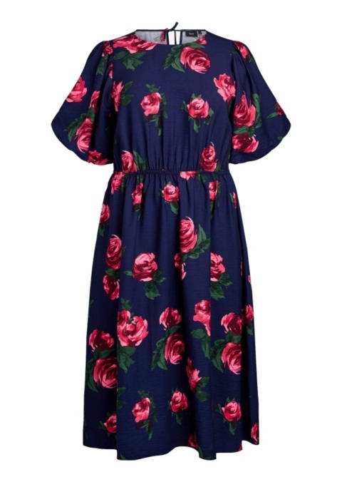 ZIZZI ELEGANCKA GRANATOWA SUKIENKA MIDI W RÓŻE 168A
