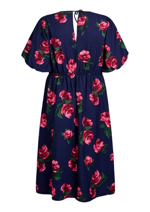 ZIZZI ELEGANCKA GRANATOWA SUKIENKA MIDI W RÓŻE 168A