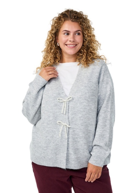 ZIZZI SZARY DZIANINOWY KARDIGAN SWETER KOKARDKI 408D