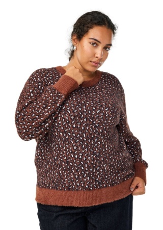 ZIZZI MIĘKKI BRĄZOWY SWETER W PANTERKĘ DZIANINA 513A