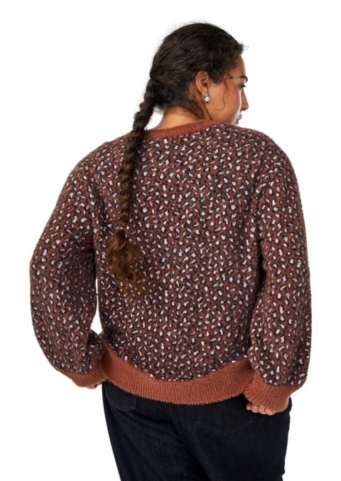 ZIZZI MIĘKKI BRĄZOWY SWETER W PANTERKĘ DZIANINA 513A