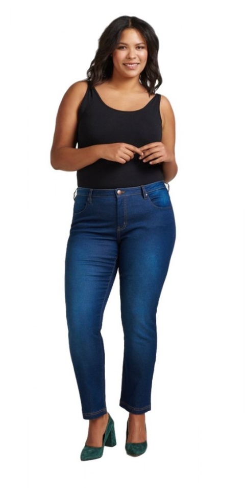 ZIZZI BLUE DENIM GRANATOWE PROSTE JEANSY LONG N86 305B