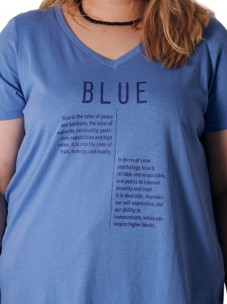 ZIZZI KLASYCZNY T-SHIRT Z NAPISEM BLUE BAWEŁNA PLUS SIZE 231C