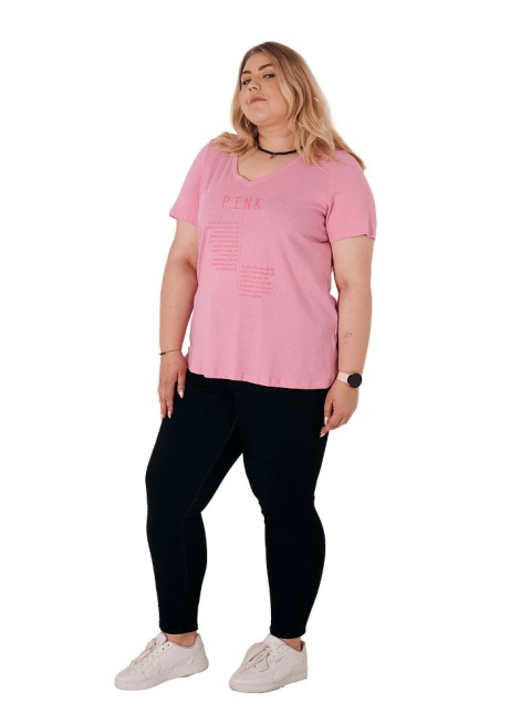 ZIZZI KLASYCZNY T-SHIRT Z NAPISEM PINK BAWEŁNA PLUS SIZE 231C