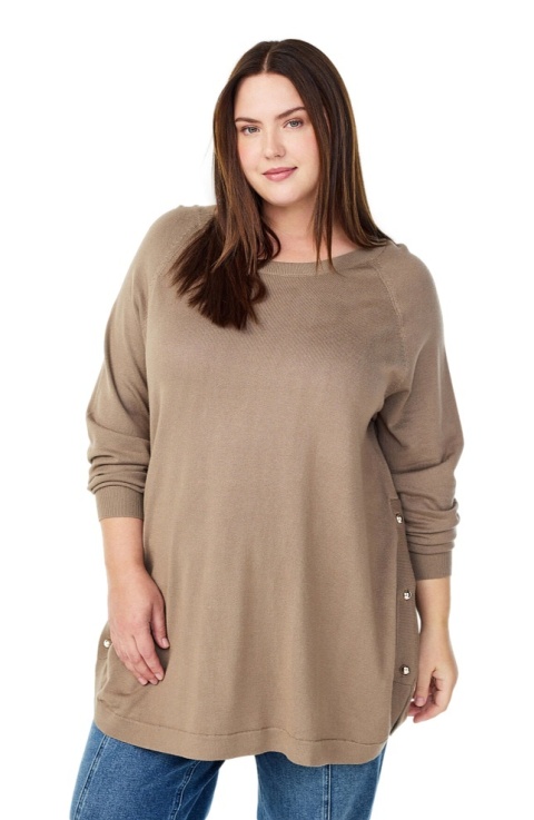 ZIZZI DZIANINOWA TUNIKA BLUZKA OVERSIZE BEŻOWY GUZIKI 480E
