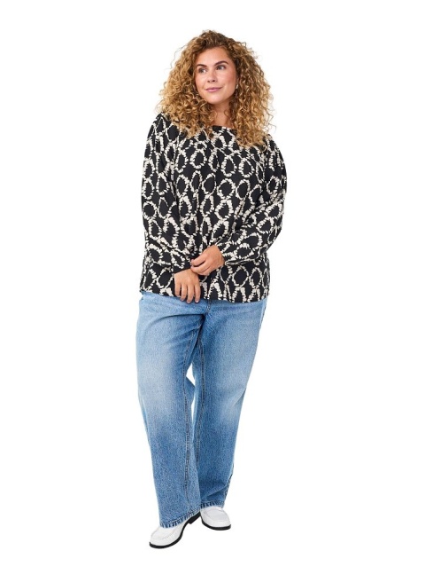 ZIZZI ELEGANCKA CZARNA BLUZKA NADRUK WIĄZANIE 409A