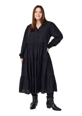 ZIZZI ELEGANCKA CZARNA SUKIENKA MIDI FALBANY WISKOZA 532D