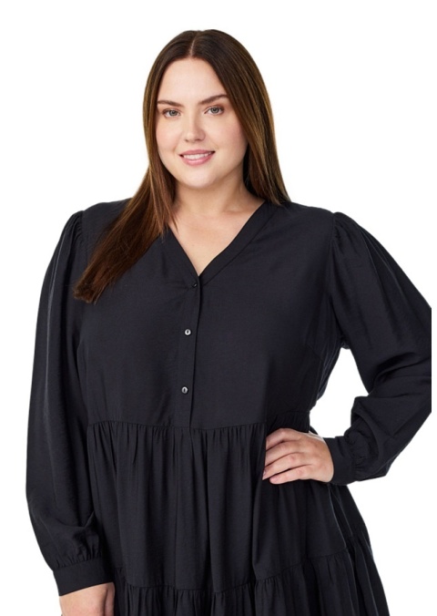 ZIZZI ELEGANCKA CZARNA SUKIENKA MIDI FALBANY WISKOZA 532D