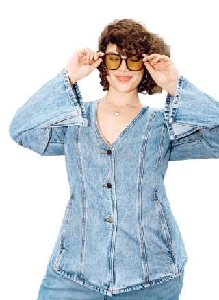 ZIZZI NIEBIESKA KURTKA MARYNARKA PRZECIERANA JEANS 134A